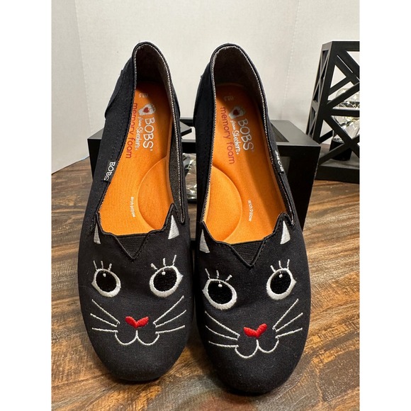 Kitty Cat BOBS from Skechers Black Canvas  Face Slip On Shoes Women's Size 8.5 - Picture 1 of 10